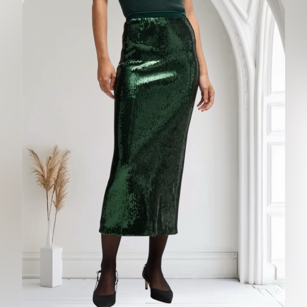 Boss Eluxia Sequin Midi Skirt Sz S Green Party NWT